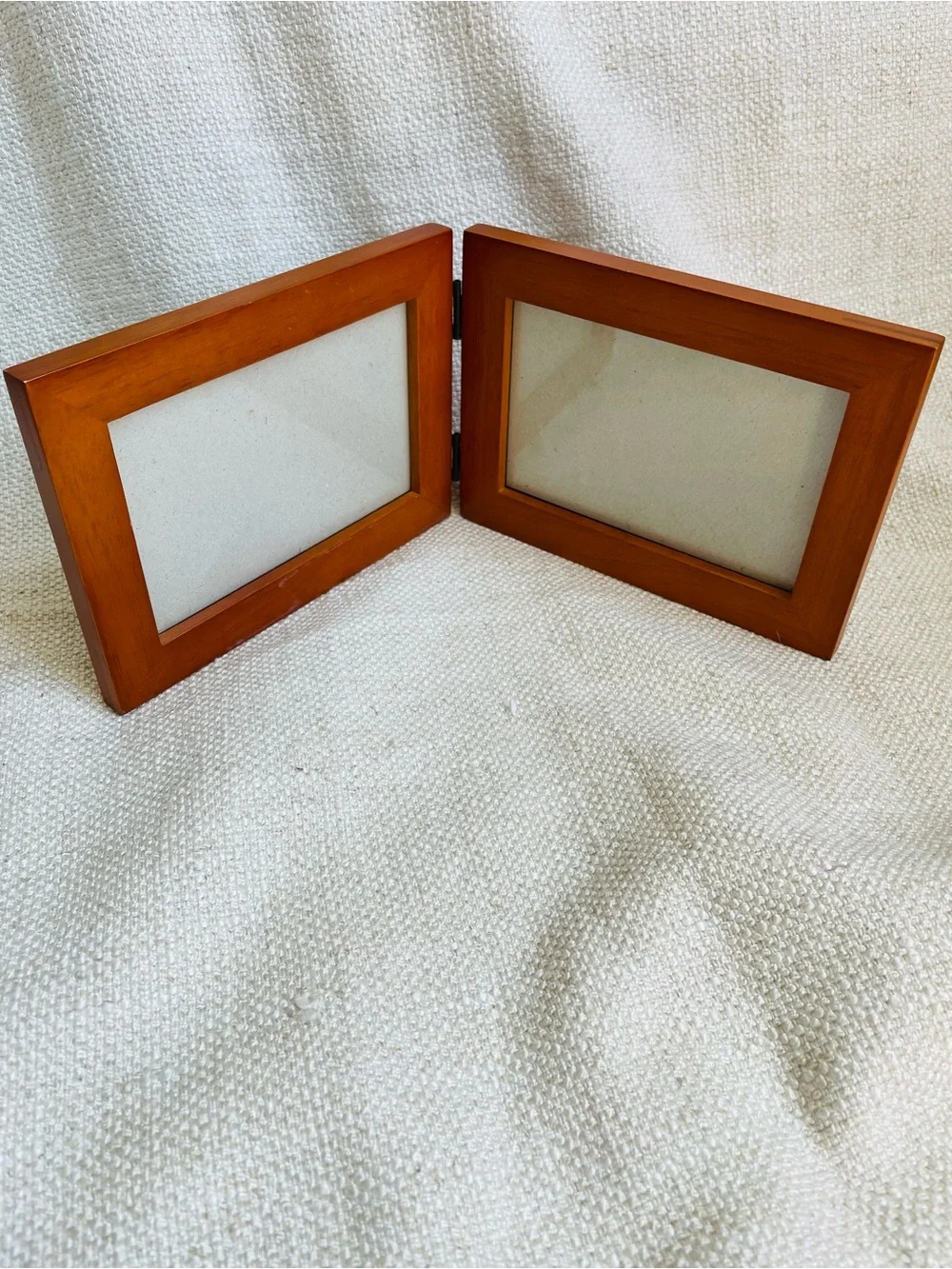 Vintage Double Hinged Wood Picture Frame Warm Brown Fits 4x6